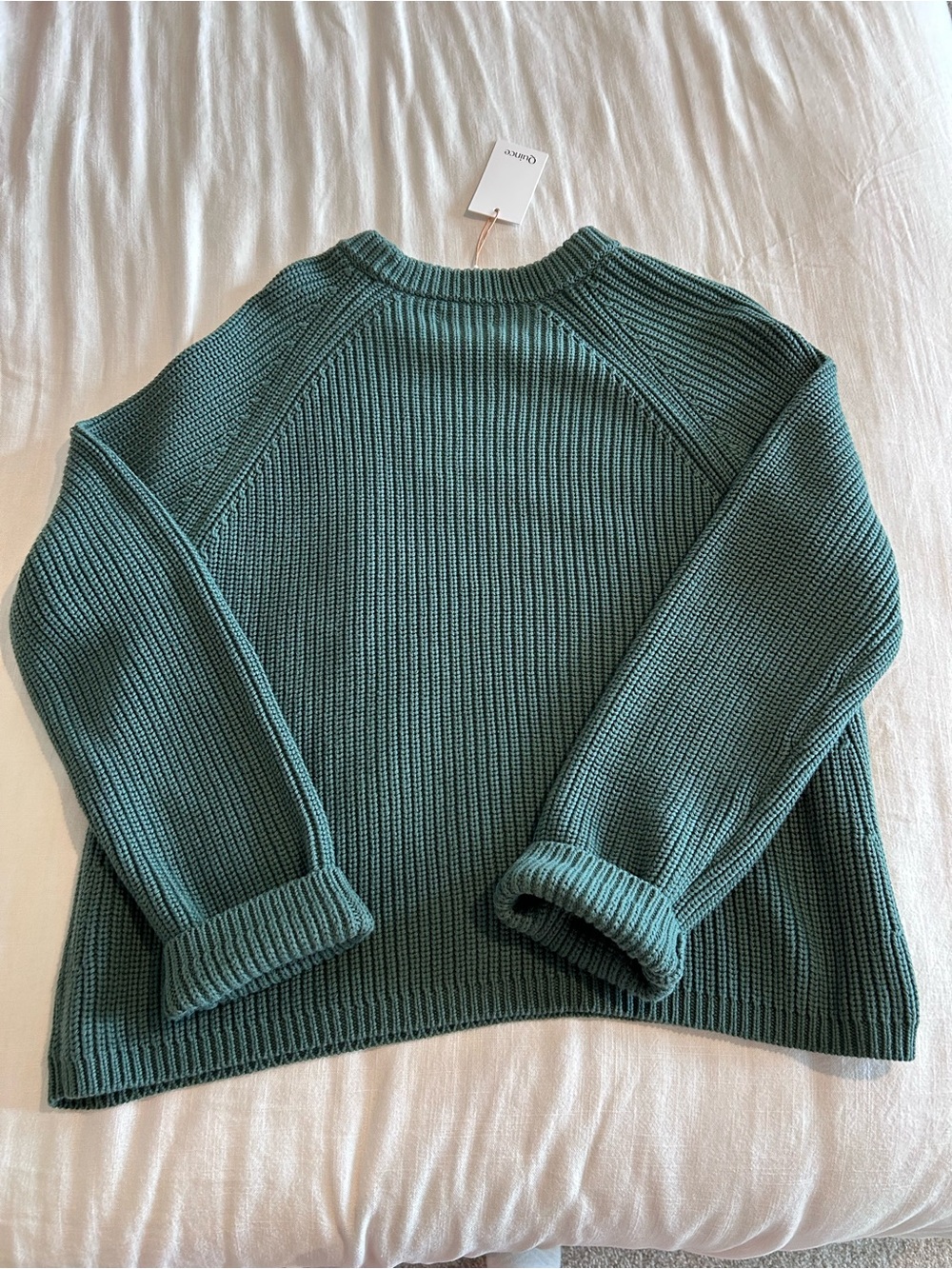 Quince Green Crewneck Ribbed Knit Sweater NWT - Picture 3 of 3